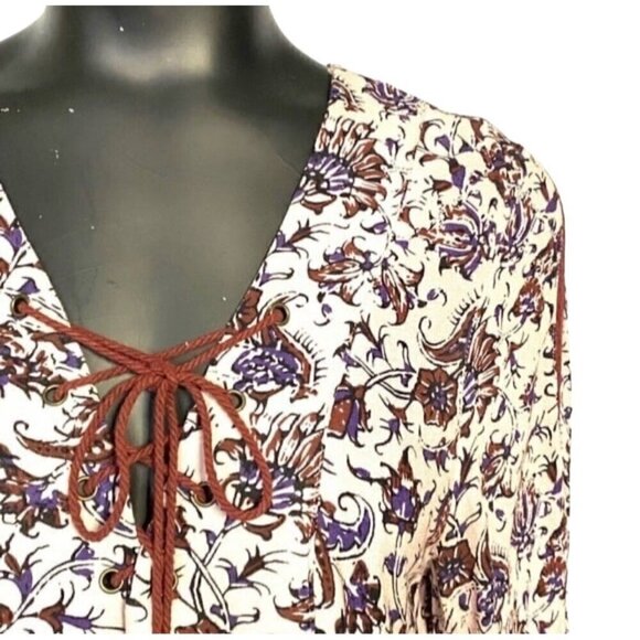 En Creme Burgundy Floral Boho Dress with pockets Size Medium - Picture 2 of 6